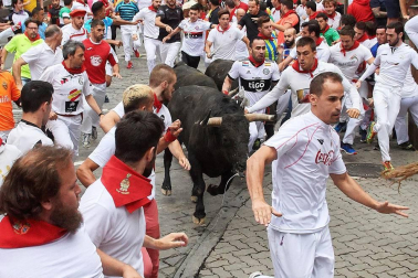 Imágenes del séptimo encierro de los Sanfermines de 2018, con toros de la ganadería Jandilla.