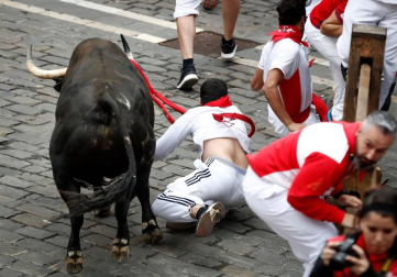 Imágenes del séptimo encierro de los Sanfermines de 2018, con toros de la ganadería Jandilla.