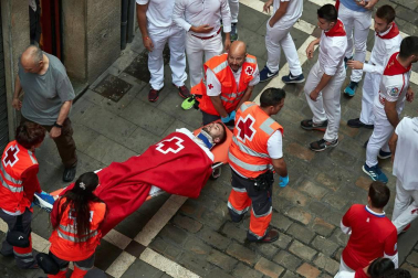 Imágenes del séptimo encierro de los Sanfermines de 2018, con toros de la ganadería Jandilla.