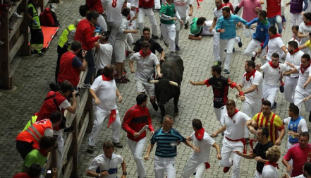 Imágenes del séptimo encierro de los Sanfermines de 2018, con toros de la ganadería Jandilla.
