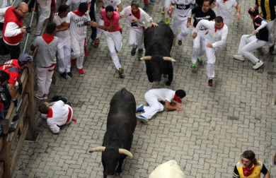 Imágenes del séptimo encierro de los Sanfermines de 2018, con toros de la ganadería Jandilla.