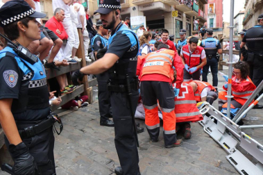 Imágenes del séptimo encierro de los Sanfermines de 2018, con toros de la ganadería Jandilla.