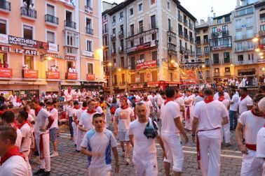 Imágenes del séptimo encierro de los Sanfermines de 2018, con toros de la ganadería Jandilla.