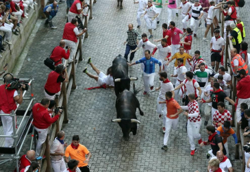 Imágenes del octavo encierro de los Sanfermines de 2018, con toros de la ganadería Miura.