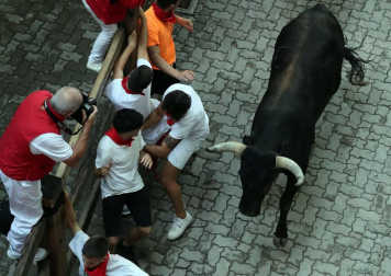 Imágenes del octavo encierro de los Sanfermines de 2018, con toros de la ganadería Miura.