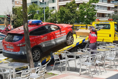 El aparatoso choque ocurrió este lunes 16 de julio en la Avenida de Bayona de la capital navarra.