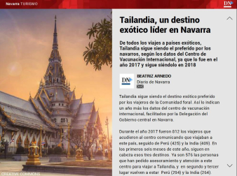 Además, Tailandia, el destino turístico favorito de los navarros.