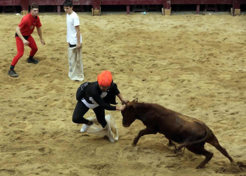 Las cuadrillas de Puente la Reina, disfrazadas de distintas películas, protagonizaron el viernes las kalejiras y el grand prix con vaquillas de la tarde