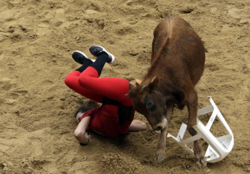 Las cuadrillas de Puente la Reina, disfrazadas de distintas películas, protagonizaron el viernes las kalejiras y el grand prix con vaquillas de la tarde