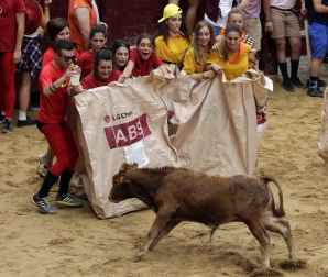 Las cuadrillas de Puente la Reina, disfrazadas de distintas películas, protagonizaron el viernes las kalejiras y el grand prix con vaquillas de la tarde