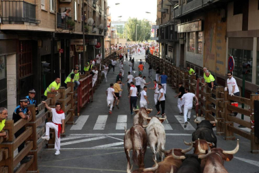 Fotos del encierro del cuarto día de las fiestas de Tudela, homenajes y pasacalles. 27 de julio de 2018