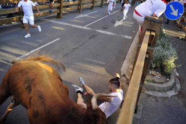 Fotos del encierro del cuarto día de las fiestas de Tudela, homenajes y pasacalles. 27 de julio de 2018