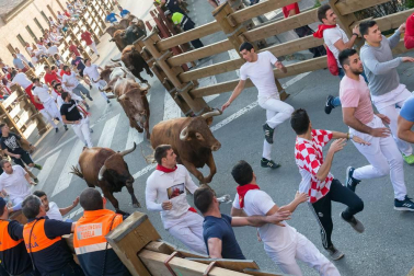 Fotos del encierro del cuarto día de las fiestas de Tudela, homenajes y pasacalles. 27 de julio de 2018