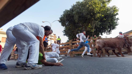 Fotos del encierro, pasacalles, homenaje al tudelano adoptivo, feria de alimentos artesanos y concurso de recortadores del sexto día de las fiestas de Tudela 2018, 29 de julio