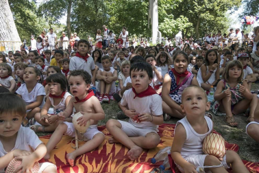 Imágenes de las Fiestas de Estella que comprenden: la verbena de plaza de los Fueros, homenaje a los mayores, bombada, Gorgorito, comidas de Quintos en el paseo de los Llanos, baile de la era y popurri estellés.