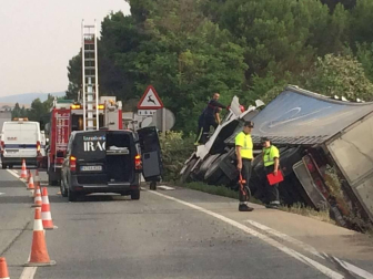 Una persona ha fallecido tras salirse de la vía un camión en Pueyo.
