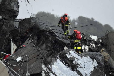 Un tramo del viaducto en la ciudad italiana de Génova se ha derrumbado este martes y las autoridades buscan damnificados entre los vehículos caídos al vacío y bajo los escombros.