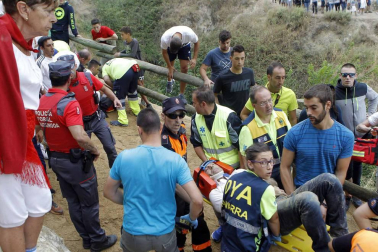 Quinto encierro del Pilón de fiestas de Falces 2018, 16 de agosto con la ganadería Adrián Domínguez, de Funes