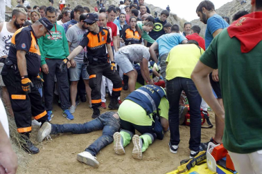 Quinto encierro del Pilón de fiestas de Falces 2018, 16 de agosto con la ganadería Adrián Domínguez, de Funes