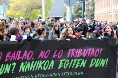El grupo de madres y padres que reclaman la devolución del IRPF se ha manifestado este sábado en Pamplona para reclamar el IRPF por las bajas de maternidad.
