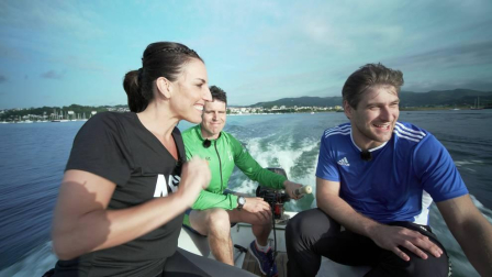 Fotos del episodio del programa de Teledeporte en el que Eli Pinedo viaja a la capital navarra y a Irún para entrevistarse con Nerea Pena y Julen Aginagalde.