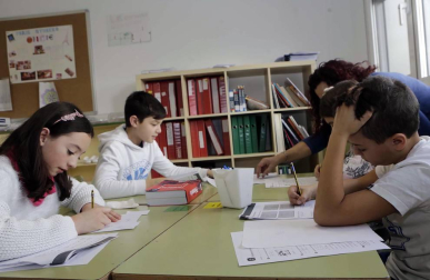 Alumnado del CP Buztintxuri durante una jornada escolar.
