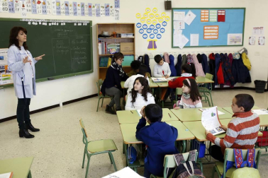 Alumnado del colegio Mendialdea I de Berriozar durante una jornada lectiva.