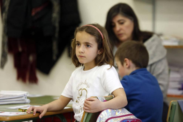 Alumnado del colegio Mendialdea I de Berriozar durante una jornada lectiva.