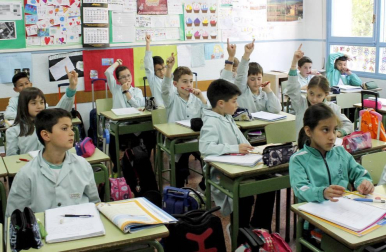 Alumnado del colegio Notre Dame-Fesd de Burlada durante una jornada lectiva.
