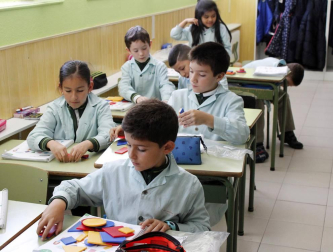 Alumnado del colegio Notre Dame-Fesd de Burlada durante una jornada lectiva.