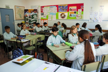 Alumnado del colegio Notre Dame-Fesd de Burlada durante una jornada lectiva.