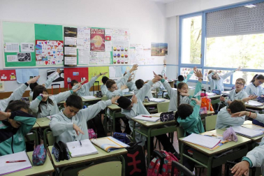 Alumnado del colegio Notre Dame-Fesd de Burlada durante una jornada lectiva.