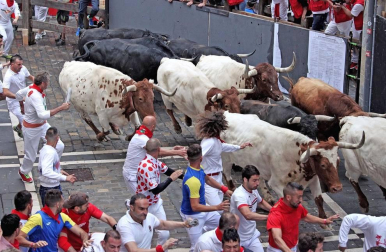 Imágenes del primer encierro de los sanfermines 2019 protagonizado por toros de Puerto de San Lorenzo.