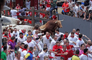 Imágenes del primer encierro de los sanfermines 2019 protagonizado por toros de Puerto de San Lorenzo.