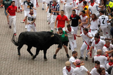 Imágenes del primer encierro de los sanfermines 2019 protagonizado por toros de Puerto de San Lorenzo.