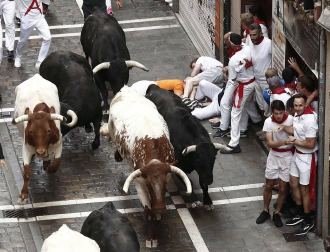 Imágenes del primer encierro de los sanfermines 2019 protagonizado por toros de Puerto de San Lorenzo.