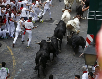 Imágenes del primer encierro de los sanfermines 2019 protagonizado por toros de Puerto de San Lorenzo.