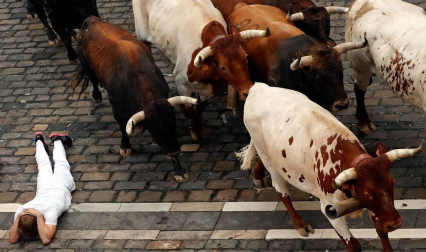 Imágenes del segundo encierro de los sanfermines 2019 protagonizado por toros de Cebada Gago.