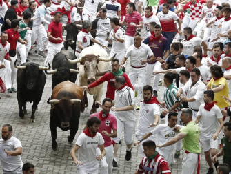 Imágenes del segundo encierro de los sanfermines 2019 protagonizado por toros de Cebada Gago.