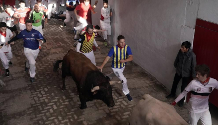 Imágenes del segundo encierro de los sanfermines 2019 protagonizado por toros de Cebada Gago.
