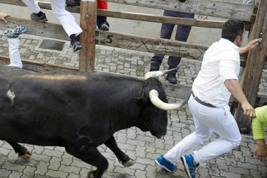 Imágenes del segundo encierro de los sanfermines 2019 protagonizado por toros de Cebada Gago.