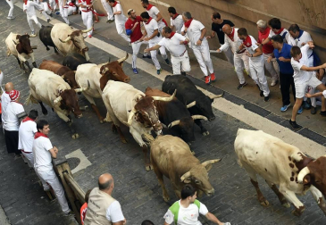 Imágenes del sexto encierro de los sanfermines 2019 protagonizado por toros de Núñez del Cuvillo.