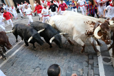 Imágenes del sexto encierro de los sanfermines 2019 protagonizado por toros de Núñez del Cuvillo.