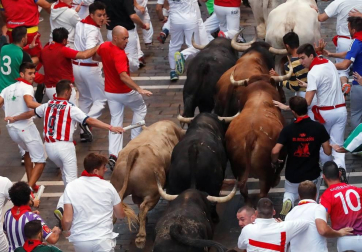 Imágenes del sexto encierro de los sanfermines 2019 protagonizado por toros de Núñez del Cuvillo.