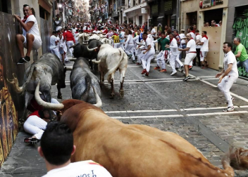 'Rabanero' siembra de cornadas la carrera de Miura tras caer y correr solo desde Mercaderes