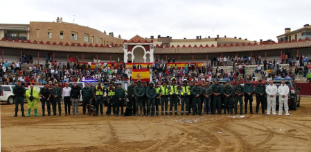 Todas las secciones en activo de la Guardia Civil en Navarra participaron este domingo en una exhibición en la plaza de toros de Estella, para conmemorar el 175 aniversario de su fundación.