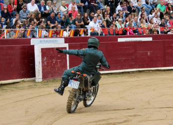 Todas las secciones en activo de la Guardia Civil en Navarra participaron este domingo en una exhibición en la plaza de toros de Estella, para conmemorar el 175 aniversario de su fundación.