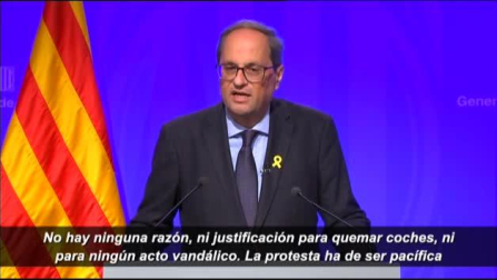 Torra: "La protesta, cuanto más multitudinaria, mejor, pero siempre pacífica"