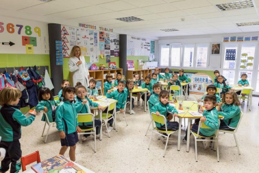 Alumnado del colegio La Anunciata de Tudela-FESD durante una jornada lectiva.