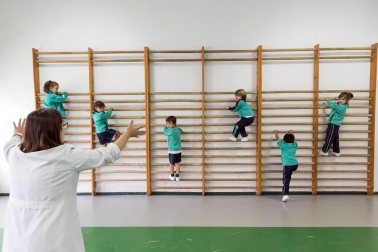 Alumnado del colegio La Anunciata de Tudela-FESD durante una jornada lectiva.